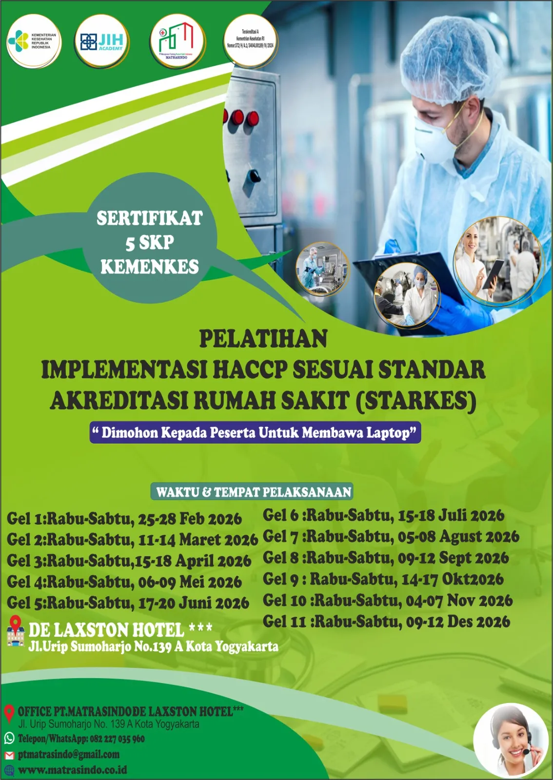 PELATIHAN IMPLEMENTASI HACCP SESUAI STANDAR AKREDITASI RUMAH SAKIT (STARKES)” (SERTIFIKAT 5 SKP KEMENKES R.I)